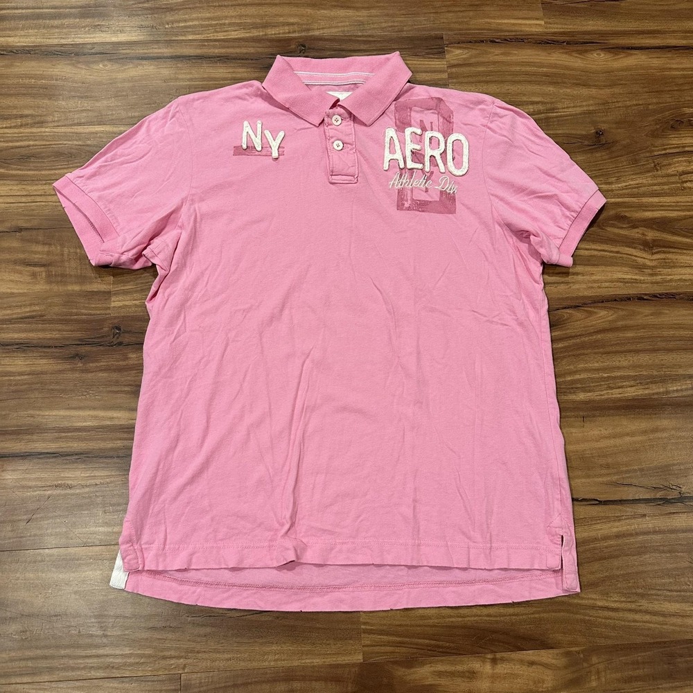 Aeropostale Polo Shirt Mens XL Pink NY AERO Athletic Div Graphic Cotton